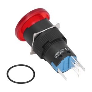 25Pcs 16mm Button Switch Mushroom Head Self Locking Push Switches with Light for Textile Equipment Industrial Machinery (AC/DC24V) - Image 3