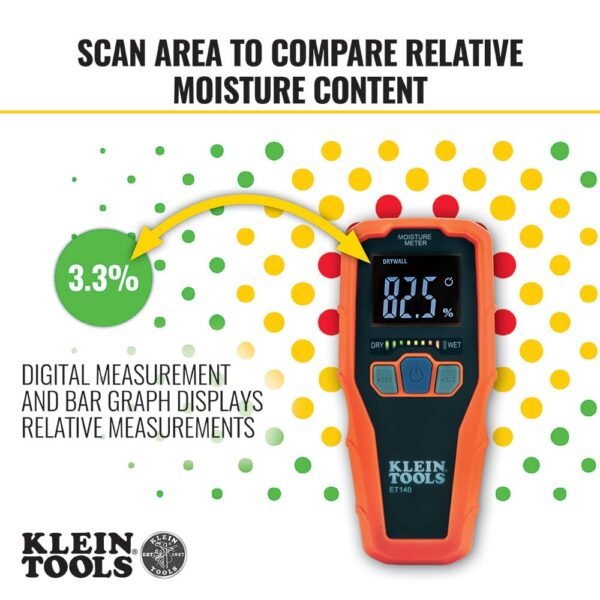 Klein Tools ET140 Pinless Moisture Meter for Non-Destructive Moisture Detection in Drywall, Wood, and Masonry; Detects up to 3/4-Inch Below Surface 5 616hFKOPIKL. SL1000