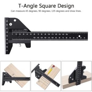 Woodworking Scriber, T Shaped Woodworking Multifunctional Ruler, Aluminum Alloy Marking Measuring Gauge DIY Carpentry Tool - Metric - Image 6
