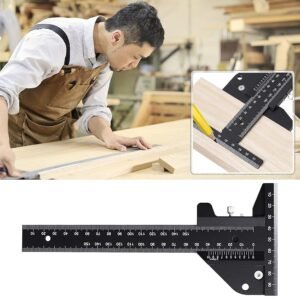 Woodworking Scriber, T Shaped Woodworking Multifunctional Ruler, Aluminum Alloy Marking Measuring Gauge DIY Carpentry Tool - Metric - Image 7