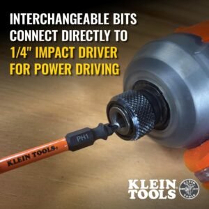 Klein Tools 32313HD 13-in-1 Multi-bit Ratcheting Screwdriver, Double-Ended Impact Bit Set, 12 Impact Driver Bits and 1/4-Inch Nut Driver - Image 5