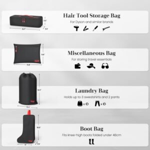11 Set Compression Packing Cubes for Travel, Waterproof Organizer Set with Hanging Underwear & Toiletry Bag, Shoe/Boot Bag, Hair Tools Organizer, Laundry Bag & Digital Pouch (Black) - Image 9
