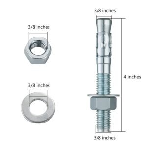 3/8x4" 10Pcs Inch Standard Fasteners for Heavy-Duty Zinc Wedge Anchors for Cement and Concrete 9 3/8x4" 10Pcs Inch Standard Fasteners for Heavy-Duty Zinc Wedge Anchors for Cement and Concrete - Image 3