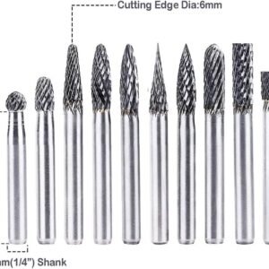 10pc Tungsten Carbide Burr Set 1/4" Shank Double Cut Rotary Cutting Burr Set Die Grinder Bits for Steel Metal Wood Woodworking Carving, Polishing, and Engraving 12 10pc Tungsten Carbide Burr Set 1/4" Shank Double Cut Rotary Cutting Burr Set Die Grinder Bits for Steel Metal Wood Woodworking Carving, Polishing, and Engraving - Image 4