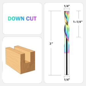 Downcut Spiral Router Bits 1/4 inch Shank, Extra Long 3 inch Solid Carbide with TAC Coating CNC Router Bits Down Cut End Mill for Wood Cut, Carving - Image 3
