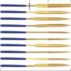 10 PCS Diamond Needle File Set (3×140mm) 150 Grit Titanium Coated Mini Metal Files Flat Square Triangle Half Round Oval for Precision Metal File Work Miniature DIY Jewelers/Glass/Ceramic - Image 3