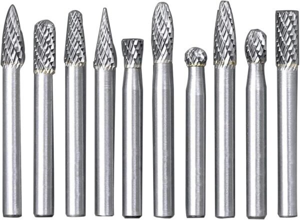 10pc Tungsten Carbide Burr Set 1/4" Shank Double Cut Rotary Cutting Burr Set Die Grinder Bits for Steel Metal Wood Woodworking Carving, Polishing, and Engraving 3 61KRnbe34SL. AC SL1000
