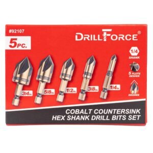 Cobalt Countersink Drill Bits Set(5PCS), M35 HSSCO 82 Degree 5 Flutes,1/4 Inch Quick Change Hex Shank for Stainless Steel, Metal, Wood, Carbon Steel 1/4'' 3/8'' 1/2'' 5/8'' 3/4'' - Image 7