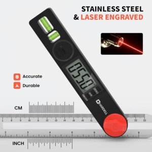 HARDELL Digital Angle Finder, 8 inch 230mm T-Bevel Protractor Ruler, Horizontal Vertical Bubble levels with Large LED Screen, 0-338 Degree Angle Measuring Tool, Suitable for Carpenters, Woodworkers - Image 7