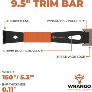 9.5" Trim Bar Pry Bar - Patented Small Pry Bar with Bolt Remover & Nail Puller for Home Improvement & Construction - Flat Bar with Shock-Absorbing Grip & Wide Winged Ends, 2pk - Image 9