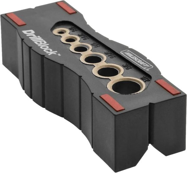 Milescraft 1312 Drill Block - Handheld Drilling Guide, Drilling Jig with Drill Guides for 6 of the Most Common Imperial Drill Bit Sizes, Precision Drilling Tool Accessory 3 61PJHXq4oQL. AC SL1500