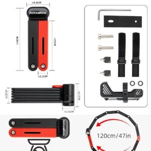 ROCKBROS Folding Bike Lock 120cm/47.24inch with 2 Keys Bike Locks E Bicycle Non Theft Heavy Duty Electric Scooter Lock for Ebike Motorcycle E Bicycle - Image 7