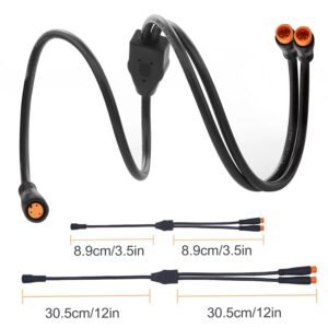 1T2 Y-Splitter Extension Wire with Julet Type 3pin Connector for Bike Headlight/Gear Sensor/Brake Split Cable in eBike Conversion Kits (3pin, 7" in Length, 2 Male to 1 Femal) - Image 3