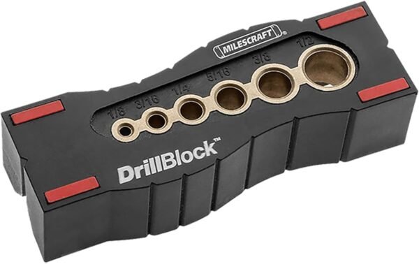 Milescraft 1312 Drill Block - Handheld Drilling Guide, Drilling Jig with Drill Guides for 6 of the Most Common Imperial Drill Bit Sizes, Precision Drilling Tool Accessory 2 61TtbS XR4L. AC SL1500