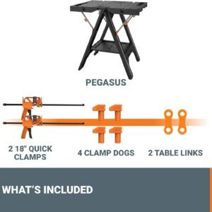 Worx Pegasus 2-in-1 Folding Work Table & Sawhorse, Easy Setup Portable Workbench, 31" W x 25" D x 32" H Lightweight Worktable with Heavy-Duty Load Capacity, WX051 - Includes 2 Clamps & 4 Clamp Dogs - Image 7