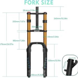 BUCKLOS 20 inch 4.0 Fat Tire E-Bike Air Suspension Fork, 180mm Travel Spacing Hub 135mm Straight Tube MTB Manual Lockout 9mm QR Mountain Bike Double Shoulder Electric Bicycle Front Forks Snow Beach - Image 6