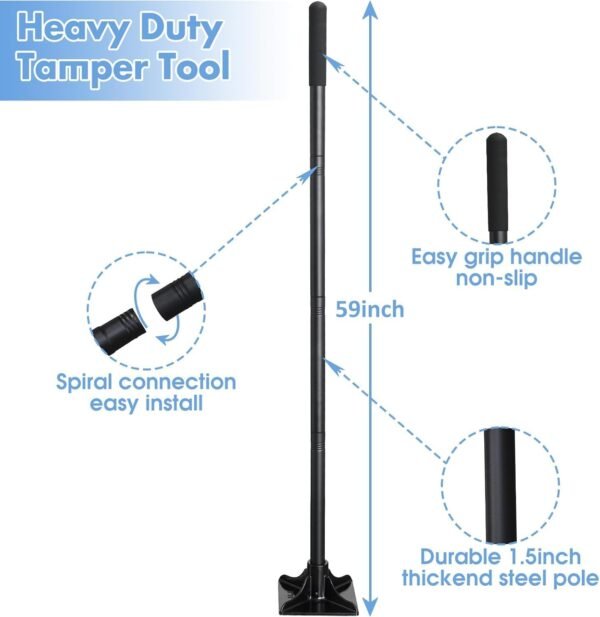 Steel Tamper 8"x8", Heavy Duty Ground Tamper Tool with 59 Inch Handle, Rubber Grip for Laborsaving Leveling Soil, Asphalt, Gravel Driveway and Dirt Compaction 3 61l4MQpXubL. AC SL1500