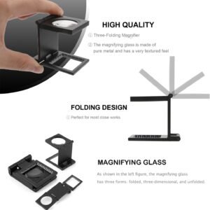 Rongon Pocket Magnifying Glasses Three-Folding Magnifier 10X 28MM Zinc Alloy Small Loupe Mini Magnifying Glass with Scale for Jewelry Sewing Textile Optical Thread Collection Repair - Image 4
