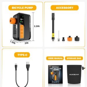 Auxbeam Bike Pump with Gauge - 1500mAh Battery & Brushless Motor, 120 PSI Electric Bicycle Pump, 25-28L/Min Wind Speed, Ultra-Fast Inflation Portable Air Pump for Road, MTB, City Bike Tires - Image 8
