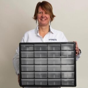 Akro-Mils 24-Drawer Plastic Drawer Storage Cabinet for Garage Organization, Bead Organizer, Building Bricks Storage, Teacher Toolbox, Makeup Organizer, 20" W x 6" D x 16" H, 10124 Red - Image 3