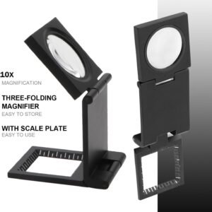 Rongon Pocket Magnifying Glasses Three-Folding Magnifier 10X 28MM Zinc Alloy Small Loupe Mini Magnifying Glass with Scale for Jewelry Sewing Textile Optical Thread Collection Repair - Image 5