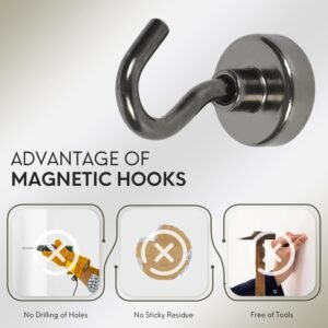 Neosmuk Magnetic Hooks,30lb+ Heavy Duty Earth Magnets with Hook for Refrigerator, Extra Strong Cruise Hook for Hanging, Magnetic Hanger for Cabins, Grill (Gunblack, 10 Pack) - Image 6