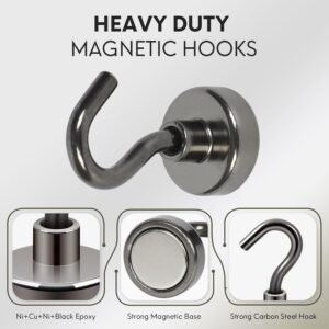 Neosmuk Magnetic Hooks,30lb+ Heavy Duty Earth Magnets with Hook for Refrigerator, Extra Strong Cruise Hook for Hanging, Magnetic Hanger for Cabins, Grill (Gunblack, 10 Pack) - Image 8