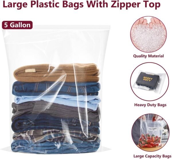Large Plastic Bags With Zipper Top,5 Gallon,18" x 24",10 Pack,Extra Large Storage Packaging for Clothes,Travel, Moving, Large Reusable Bags,Heavy-Duty,BPA-Free, 2.36-mil Thick Clear 4 71+7MPh8J L. AC SL1500