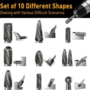 Carbide Burr Set 1/4 Shank w/Big Beech Holder Die Grinder Bits Drill Bits Grinding Bits for Metal Rotary Tool Attachment Accessories Rasp Weld Wood Stone for Milwaukee Dewalt (FO-1) - Image 6