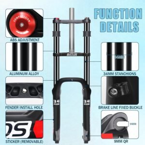 BUCKLOS 20 inch 4.0 Fat Tire Bike Suspension Fork, 180mm Travel 135mm Spacing Hub 9mm QR Ebike Oil MTB Fat Fork, Double Crown 1-1/8 Straight Electric Bicycle Front Fork, Snow Beach Mountain Bike - Image 9