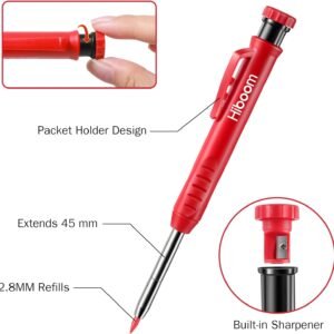 Hiboom 4 Pcs Mechanical Carpenter Pencils with 28 Pcs Refills, Deep Hole Marker Set Built in Sharpener, Woodworking Scribe Tools for Construction Drafting Architect (Black, Green, Red, Yellow) - Image 3
