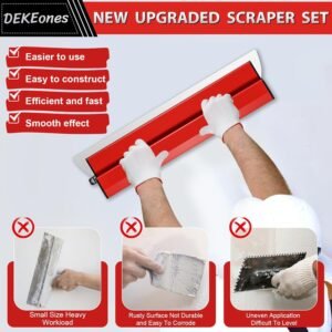 DEKEones Drywall Skimming Blade Set, Stainless Steel 10",16" & 24" Skimming Blades with 28"-62" Extension Handle Pole, Professional Drywall Skimming Tools for Smoothing Wall and Ceiling - Image 6