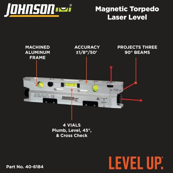 Johnson Level & Tool 40-6184 Magnetic Torpedo Laser Level, Silver & Black, 1 Laser Level 3 712XZREfXLL. AC SL1500