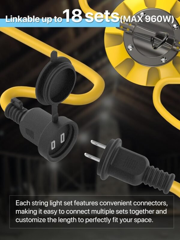 HYPERLITE Construction String Lights: 50FT 5 Bulbs Work Lights with Climbing Hooks - IP65 Waterproof Linkable LED Industrial Temporary Lighting for Construction Sites Attic Crawlspace Renovation 5 7136psz2l0L. AC SL1500