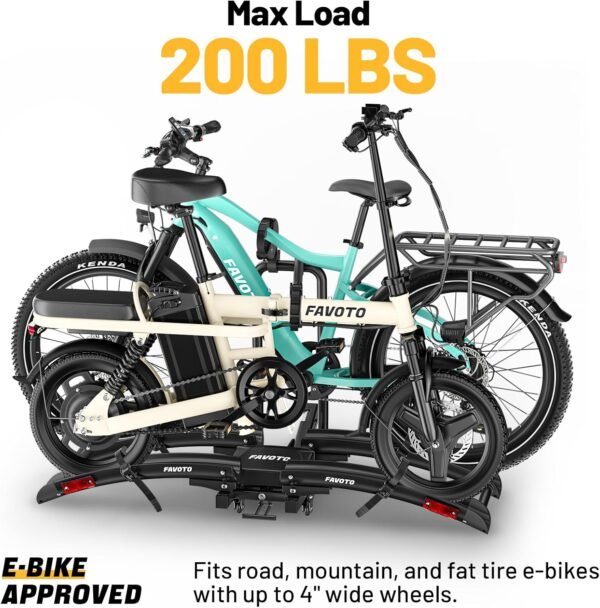 Favoto Electric Bike Rack with Ramp - Foldable Hitch Mounted EBike Carrier for SUV, Truck, RV, Tiltable Heavy Duty Rack Fits 2" Receiver, Holds 200 lbs, Fits Fat Tires up to 4" 4 713evOkJZ0L. AC SL1500