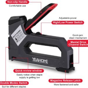 YEAHOME 6-in-1 Staple Gun Heavy Duty, Upholstery Manual Brad Nailer Power Adjustment Stapler Gun with 5000 Staples for Fixing Material, Wood, Crafts, Carpentry, Decoration DIY - Image 3
