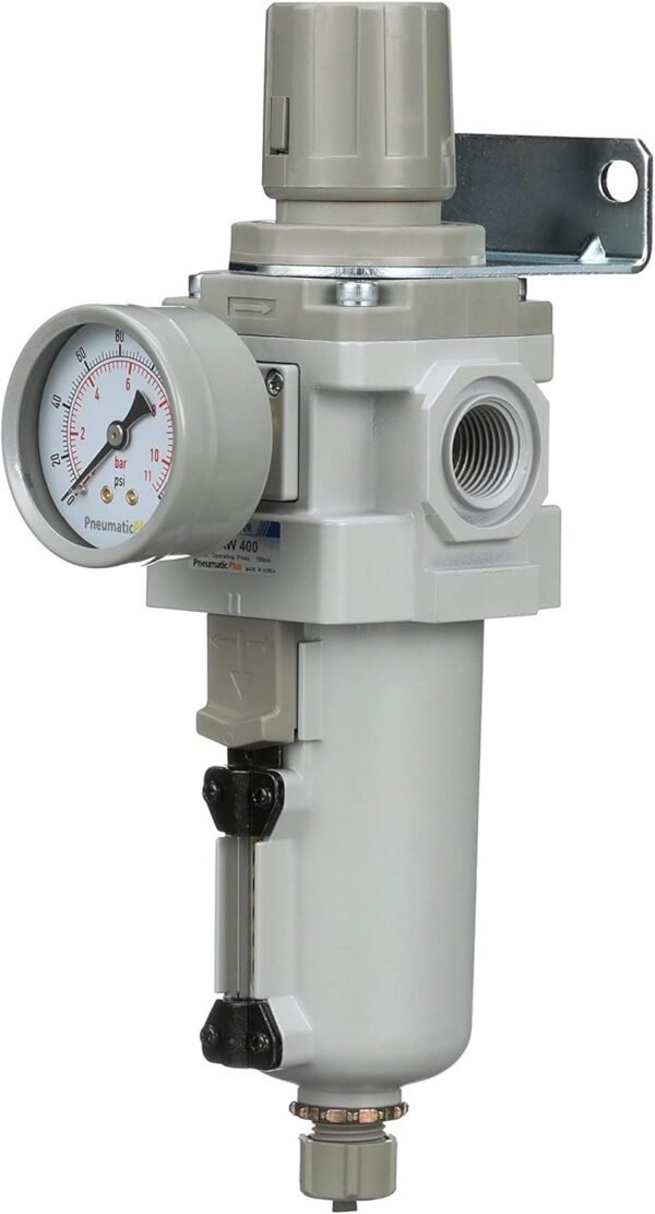 PneumaticPlus SAW400-N04BG-MEP Compressed Air Filter Regulator Piggyback Combo 1/2" NPT - Metal Bowl, Manual Drain, Bracket, Gauge 4 715LAH5EbZL. AC SL1500