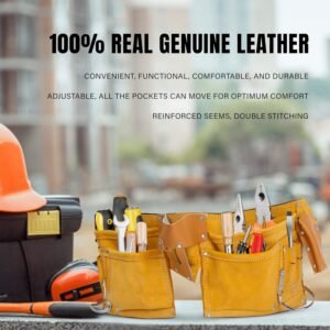 Halloween Costume Gift for Men – Leather Tool Belt, Carpenter & Construction Pouch, Framers, Handyman, Electrician – Brown, Adjustable 33''–48 - Image 4