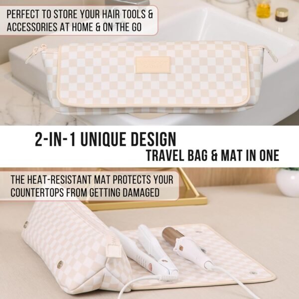 BAREFOOT CARIBOU Hair Tools Travel Bag and Heat Resistant Mat for Flat Irons, Straighteners, Curling Iron, and Haircare Accessories, 2-in-1 design, with Interior Pockets, Portable Organizer 5 7166r06MCdL. AC SL1500