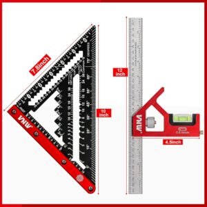 VNW 7inch Rafter Square and 12inch Combination Square Set -CNC-Machined Aluminum Alloy,Heavy Duty Carpenter Square for Woodworking and Home DIY - Image 3