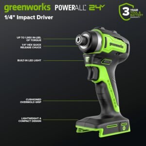 GREENWORKS 24V (4-TOOL) Combo (1/2” Drill + 1/4” Impact Driver + 6.5” Circular Saw + 200Lm Flashlight), 4.0Ah + 2.0Ah Batteries (24,000mAh Power Bank), (2) Braided Cables, 65W Rapid Charger 37 GREENWORKS 24V (4-TOOL) Combo (1/2” Drill + 1/4” Impact Driver + 6.5” Circular Saw + 200Lm Flashlight), 4.0Ah + 2.0Ah Batteries (24,000mAh Power Bank), (2) Braided Cables, 65W Rapid Charger - Image 9