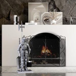 Lizh Metalwork Medieval Knight Fireplace Tools Set,Heavy Duty Fireplace Accessories,Cast Iron Knights Templars Fireplace Tools,Teutonic Knights Fireplace Decor,Silver - Image 9