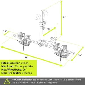 Vibrelli Electric Bike Hitch Rack - 2 Ebike Rack Fits Fat Tire, Mountain Bike, Standard Bicycles - 65lbs per Bike - Patented Anti-Wobble - Cars & SUV - Tilt Down/Fold Up Platform - Locking Tow Mount - Image 9