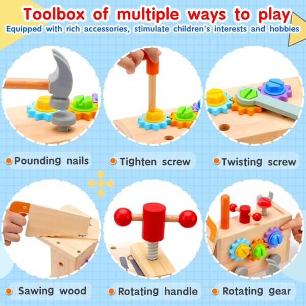 Kids Tool Set - 29 PCS Wooden Toddler Tool with Box, Montessori STEM Educational Pretend Play Construction Toy for 2 3 4 5 6 Year Old Boys Girls, Best Birthday Gift 4 71AhAhl DWL. AC SL1500