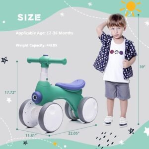 Baby Toddler Balance Bike with Bubble Machine for 1 Year Old Children,4 Wheels Kids Balance Bike w/Bubble Maker,Kids Ride on Toys,Headlight for Ages 12-36 Months Boys Girls (Green&Blue) - Image 7