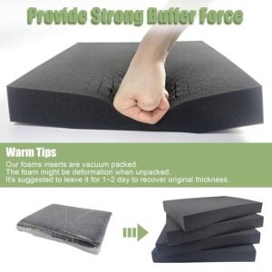 4 Pack Gun Case Foams-16 x 12 x 2 Inch Pick and Pluck Shadow Packing Foam Sheets for Craft, Black Polyurethane Toolbox Carry Case Foam Inserts, Closed Cell Foam for Gun Cases Padding Storage Organizer - Image 5