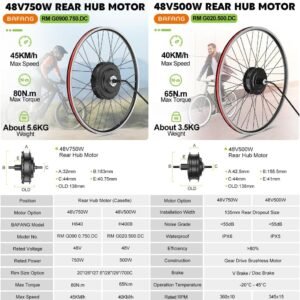 BAFANG 48V 500W/750W Rear Hub Motor for 20"/26"/27.5"/700C Rear Wheel Bike,Ebike Conversion Kit with Battery & Display Options - Image 3