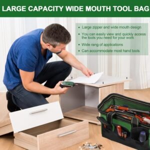 Generic Rugged 16-Inch Wide Mouth Tool Bag for Professionals, Waterproof and Durable. Great for Construction Electricians Carpentry and DIY Enthusiasts, Green - Image 6