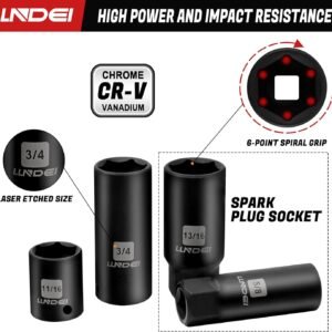 LLNDEI 3/8”Drive Impact Socket Set,Standard SAE(5/16 to 3/4-Inch) Metric Size(8-22mm), 95 Piece, CR-V Steel Deep&Shallow Kit, Adapters, Ratchet Handle, Screwdriver Bit Set, Spark Plug Socket, 6 Point - Image 7