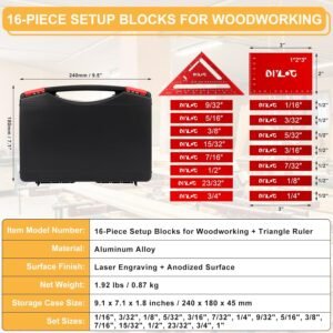 Setup Blocks Woodworking, Setup Blocks Height Gauge Set, 16 PCS Setup Blocks with Set Up Blocks for Woodworking, Case, Square Ruler, Aluminum Setup Bars for Router and Table Saw Accessories - Image 8